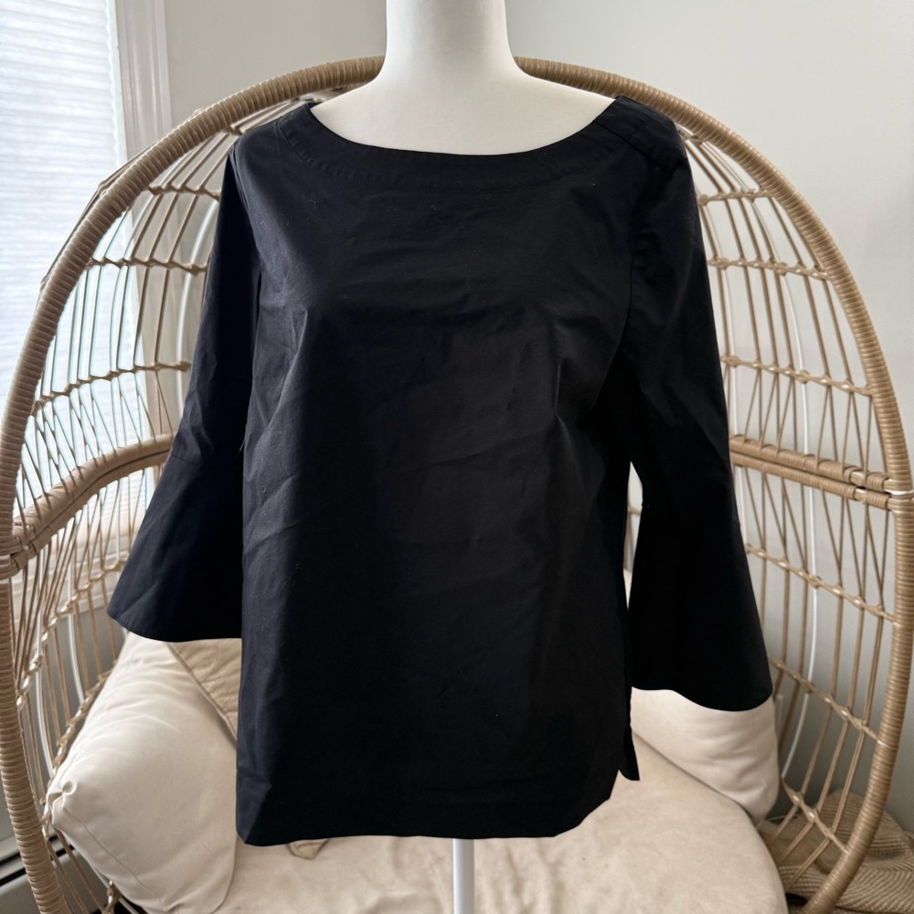 Hinson Wu Lutetia Shirt Black Boatneck Pearl Sleeve Top Size 10
